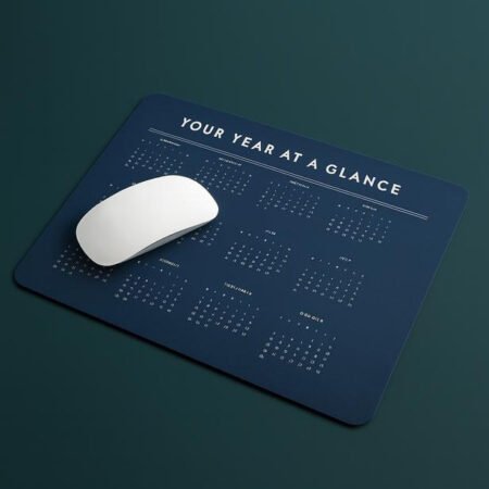 Mouse pad printed with a full year-at-a-glance 2026 calendar