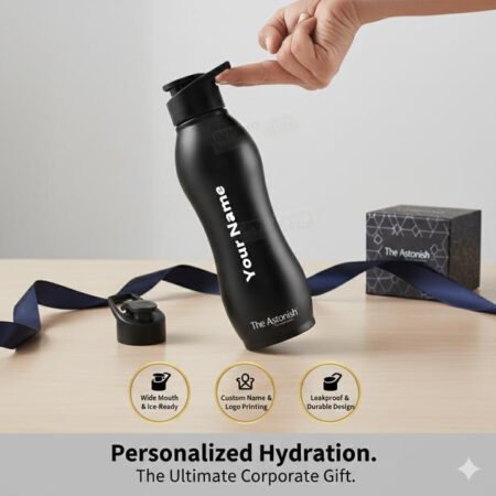 Personalised sports sipper bottle with wide mouth and custom name printing